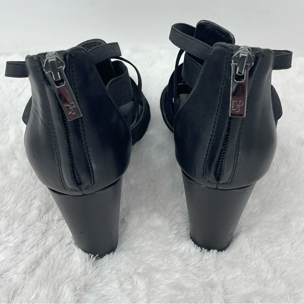 DONALD PLINER Elegant Black Strappy Women's Shoes WEDGE SIZE 6.5 M